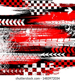 Black, red and white grunge tire tracks background