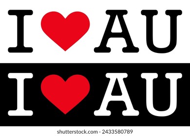 Black Red White I Heart Love ♥ AU Australia Vector EPS PNG Clip Art No Transparent Background