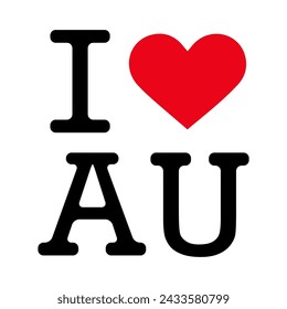 Black Red White I Heart Love ♥ AU Australia Vector EPS PNG Clip Art No Transparent Background