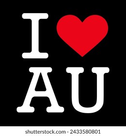 Black Red White I Heart Love ♥ AU Australia Vector EPS PNG Clip Art No Transparent Background