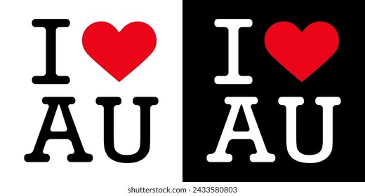 Black Red White I Heart Love ♥ AU Australia Vector EPS PNG Clip Art No Transparent Background