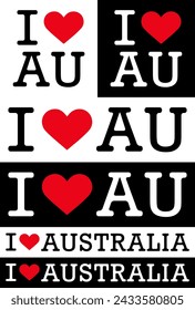 Black Red White I Heart Love ♥ AU Australia Vector EPS PNG Clip Art No Transparent Background