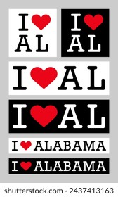 Schwarz Rot Weiß Ich Herz Liebe ♥ AL Alabama USA Amerika Vereinigte Staaten Vektor EPS PNG Clip Art Kein transparenter Hintergrund