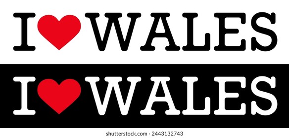 Black Red White I Heart Love ♥ Wales Vector EPS PNG Clip Art No Transparent Background