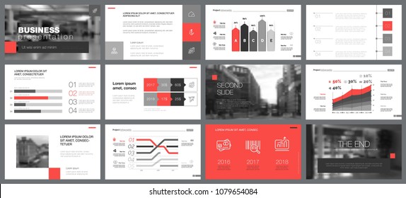 Black, red, and white infographic design elements for presentation slide templates. Business concept can be used for annual report, marketing, trade flyer and banner