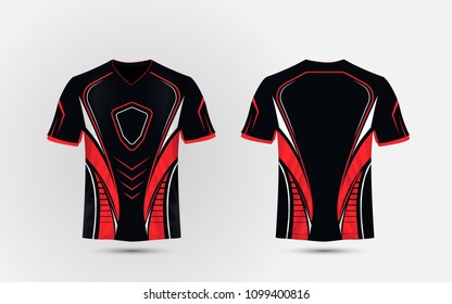 Black, Red and white layout e sport t-shirt design template