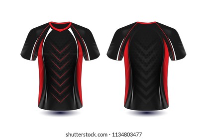 Black, red and white layout e-sport t-shirt design template