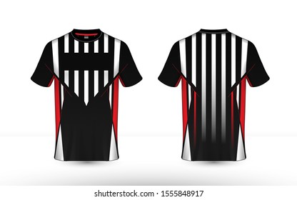 Black, red and white layout e-sport t-shirt design template