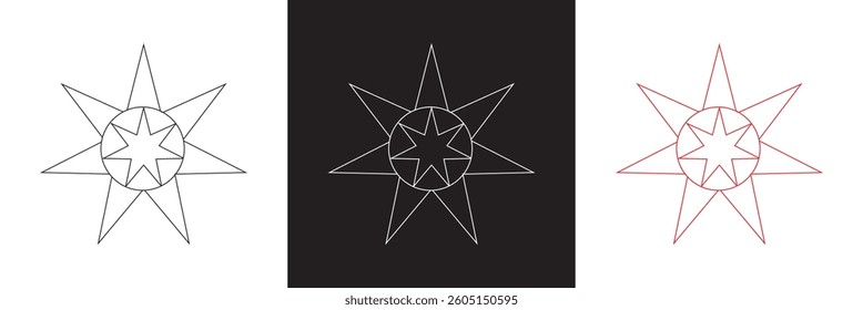 Black, red and white linear Arabic oriental floral  icon elements. Traditional arabesque icons, ornaments and patterns. Vector illustration. isolated on white and black background. EPS 10