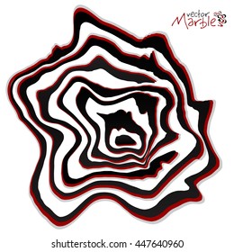 Black, red and white marble style abstract vector shape isolated on white background
