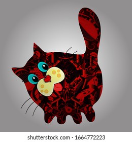 Black, red and white on colors. Cute background. It can be used on wallpaper, wrapping boxes, mug prints, baby apparels etc. Cat doodles pattern. Vector illustration. Nice fabric pattern.