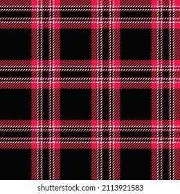 Black, red and white plaid. Seamless vector tartan pattern suitable for fashion, home decor, stationary and valentines products.