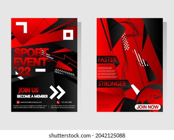 Black, Red and white sport social media banner templates with unique style. Business brochure collection. Leaflet, flyer, book cover, presentation, card  template set for marketing.