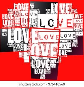 black, red and white spread background with love words togeyher create love heart vector print pattern. for fashion and graphic design. special and valentine's day gift print offer and t shirt print.