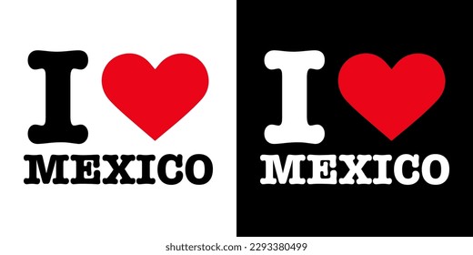 Black Red WhiteI Heart Love Mexico Vector EPS PNG Clip Art No Transparent Background