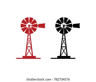 Black and Red Windmill Illustration Symbol Logo Vector