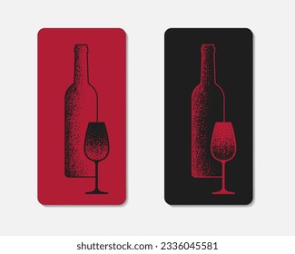 Ilustración plana de vino tinto y negro. Botella de vino estilizada y dibujo de vidrio. Mejor para logotipo, web, carteles, impresión, tarjetas, concepto de menú y diseño de marca.