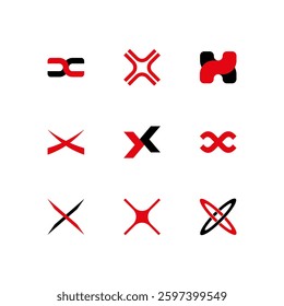 Black red X logo set. Modern X logo. Minimalist x logo