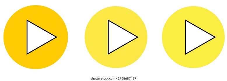  black, red, yellow and blue  Play button icon set. Start audio or video action symbol. Play button icons media symbols isolated flat style showing start action for audio or video content. white background, EPS10 