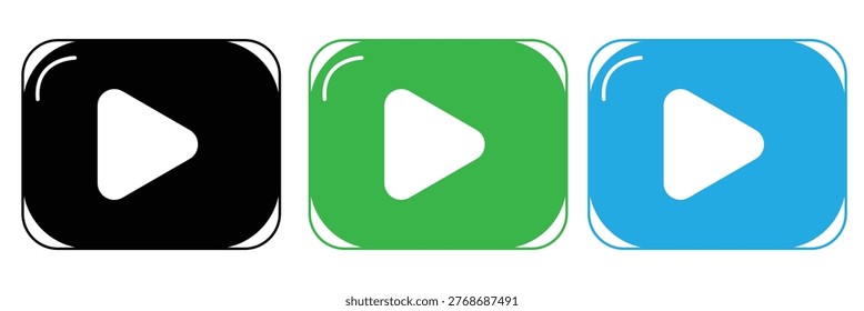  black, red, yellow and blue  Play button icon set. Start audio or video action symbol. Play button icons media symbols isolated flat style showing start action for audio or video content. white background, EPS10 