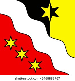 Black, red and yellow coat of arms with saint Fridolin of Swiss Canton Glarus. Illustration made February 12th, 2023, Zurich, Switzerland.
