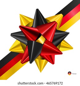 Black, red and yellow (Deutschland or German flag color) gift ribbon bow.  Detailed and realistic Vector illustration.