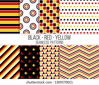 Black Red Yellow Geometric Seamless Pattern Set