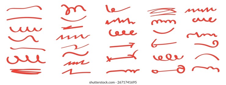 Black, Red and Yellow marker underline  brush stroke set.  Vector illustration.