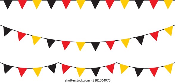 Black red and yellow party garlands with pennants. Vector buntings set.