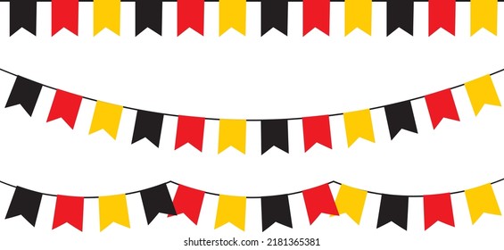 Black red and yellow party garlands with pennants. Vector buntings set II.