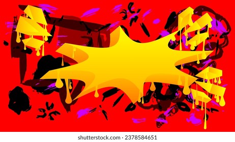 Black, red, yellow and purple graffiti speech bubble. Abstract modern Messaging sign street art decoration, Discussion icon performed in urban painting style.