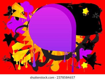 Black, red, yellow and purple graffiti speech bubble. Abstract modern Messaging sign street art decoration, Discussion icon performed in urban painting style.
