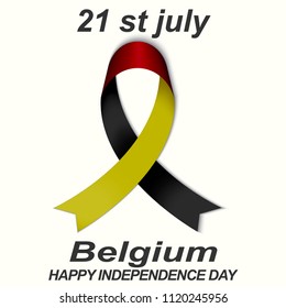 Black, red and yellow ribbon official colors belgium flag. 21 jule National Day of Belgium. Poster template, holiday graphic icons. National Belgium flag