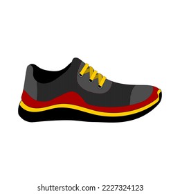 Black, red and yellow shoes isolated on white background. Bright Sport sneakers symbol. Vector illustration.