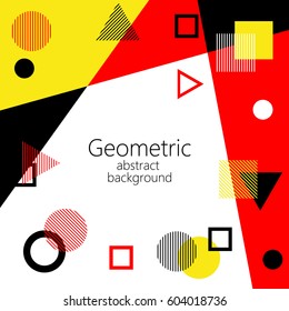 black red yellow white abstract geometric vector background, geometric elements, triangle, square, circle, rhombus, postcard