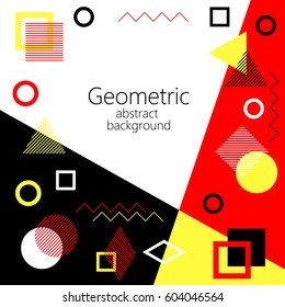 black red yellow white abstract geometric vector background, geometric elements, triangle, square, circle, rhombus, postcard