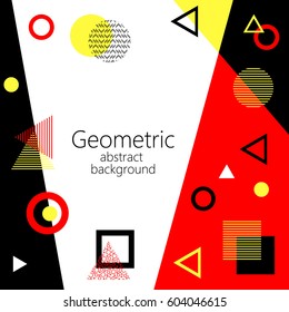 black red yellow white abstract geometric vector background, geometric elements, triangle, square, circle, rhombus, postcard