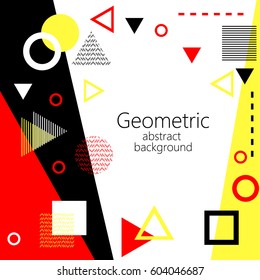  black red yellow white abstract geometric vector background, geometric elements, triangle, square, circle, rhombus, postcard