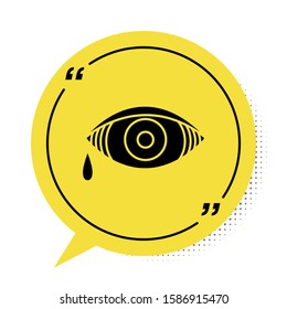 Black Reddish eye due to viral, bacterial or allergic conjunctivitis icon isolated on white background. Yellow speech bubble symbol. Vector Illustration