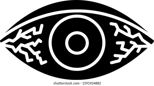 Black Reddish eye due to viral, bacterial or allergic conjunctivitis icon isolated on white background.  Vector Illustration