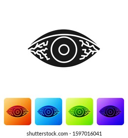Black Reddish eye due to viral, bacterial or allergic conjunctivitis icon isolated on white background. Set icons in color square buttons. Vector Illustration