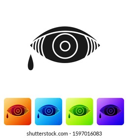 Black Reddish eye due to viral, bacterial or allergic conjunctivitis icon isolated on white background. Set icons in color square buttons. Vector Illustration