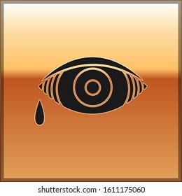 Black Reddish eye due to viral, bacterial or allergic conjunctivitis icon isolated on gold background.  Vector Illustration