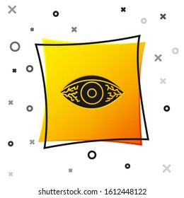 Black Reddish eye due to viral, bacterial or allergic conjunctivitis icon isolated on white background. Yellow square button. Vector Illustration