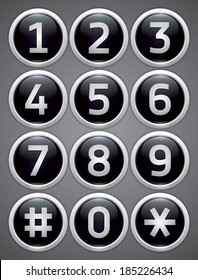 Black reflection glossy buttons with numbers, vector design