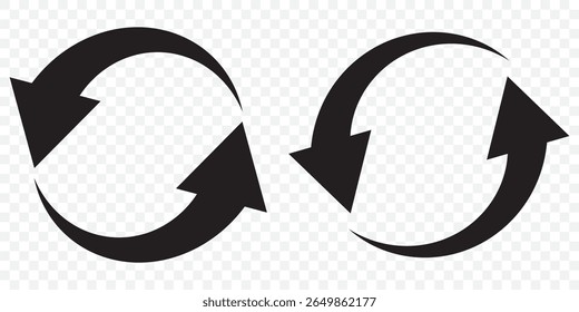 Black Refresh arrow icon. Reload arrow . Recycle arrow icon on Transparent Background. EPS 10.