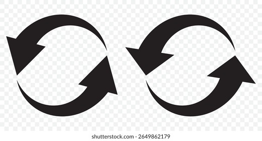 Black Refresh arrow icon. Reload arrow . Recycle arrow icon on Transparent Background. EPS 10.