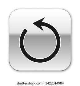 Black Refresh icon isolated on white background. Reload symbol. Rotation arrow in a circle sign. Silver square button. Vector Illustration