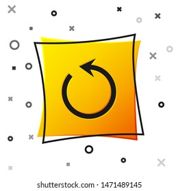 Black Refresh icon isolated on white background. Reload symbol. Rotation arrow in a circle sign. Yellow square button. Vector Illustration