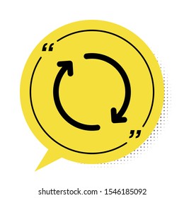 Black Refresh icon isolated on white background. Reload symbol. Rotation arrows in a circle sign. Yellow speech bubble symbol. Vector Illustration